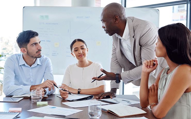Team collaborating in a meeting room